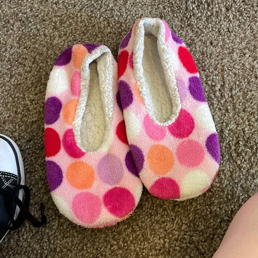 slippers, worn a lot, still soft, will machine wash before shipping